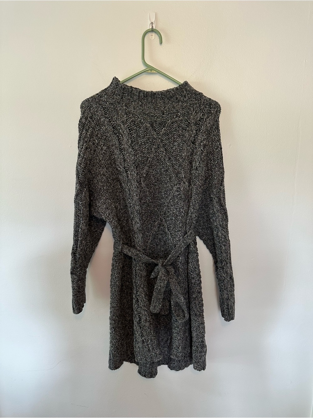 Anthropologie Amadi Leah Cable Knit Sweater Dress Charcoal Grey Medium Belted